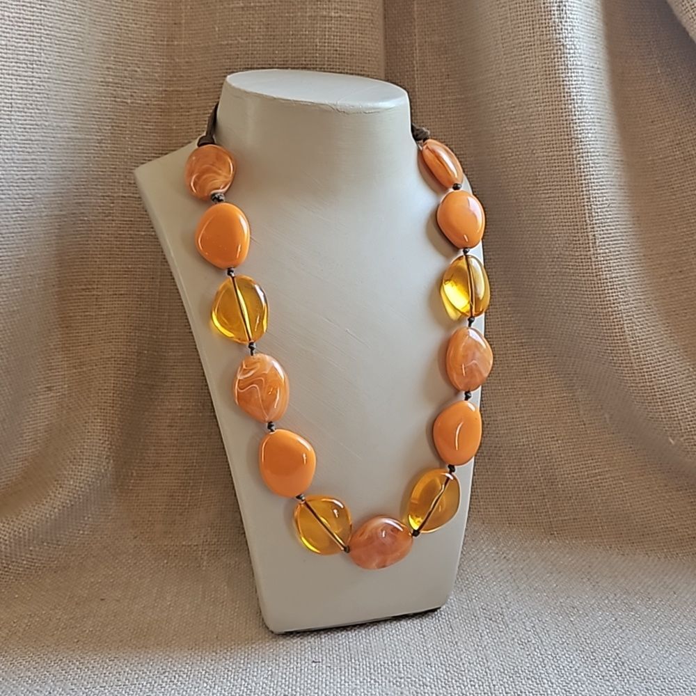 Long 37"  Orange Faux Stone Bead Necklace